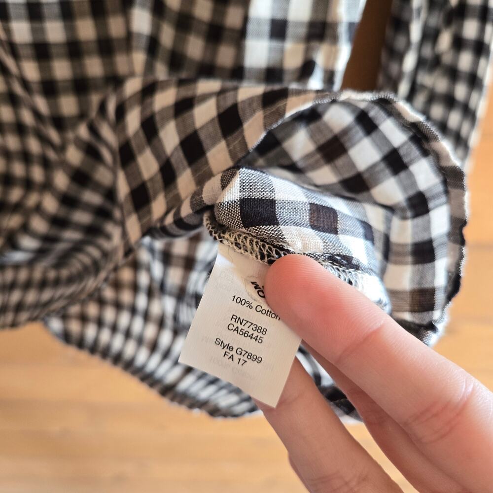 Madewell Top Gingham Bell Sleeve Lace Up Bow Blouse S Black White Retro Shirt - Picture 6 of 6